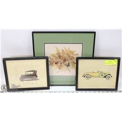 LOT OF 3 VINTAGE FRAMED PICS INCL 1932 AUBURN