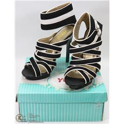 PAIR OF STRAPPY BLACK & WHITE HIGH HEELS SIZE 8