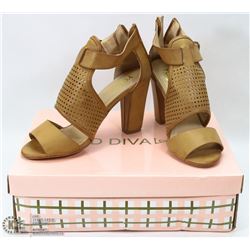 PAIR OF BROWN OPEN TOE HIGH HEEL SHOES SIZE 8