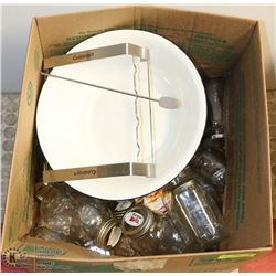 BOX OF CANNING JARS AND MORE