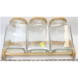 3 JARS ON WOOD DISPLAY