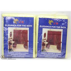 LOT OF 2 FABRIC DOUBLE SWAG SHOWER CURTAINS