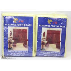 LOT OF 2 FABRIC DOUBLE SWAG SHOWER CURTAINS