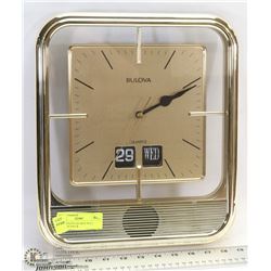 GOLD BULOVA QUARTZ WALL CLOCK W/ DAY &