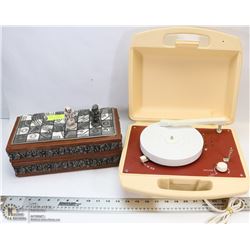 BOXED CHESS GAME & VINTAGE DAYLIN RECORD PLAYER