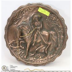 ANTIQUE COPPER HORSE & KNIGHT WALL PLAQUE