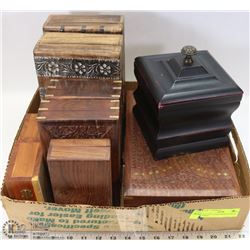 FLAT OF 9 TEAK & WOOD STORAGE BOXES