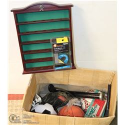 LOT OF SPORTS INCL  NEW GOLF GLOVES , WOOD GOLF