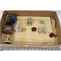BOX OF HANDMADE ASIAN PIECE ON BAMBOO MAT.