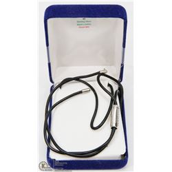 STERLING SILVER BLACK LEATHER NECKLACE