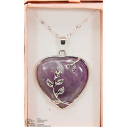 AMETHYST HEART SHAPED SEMI PRECIOUS PENDANT WITH