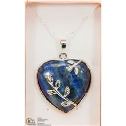 LAPIS LAZULI HEART SHAPED SEMI PRECIOUS PENDANT W/