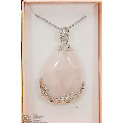 ROSE QUARTZ TEAR DROP SHAPED SEMI PRECIOUS PENDANT