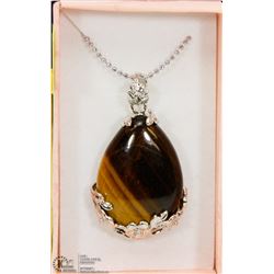TIGERS EYE TEAR DROP SHAPED SEMI PRECIOUS PENDANT