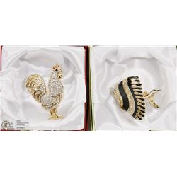 LOT OF 2 RHINESTONE ANIMAL BROOCHES