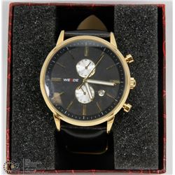 4) WEIDE MENS WATCH WITH GENUINE BLACK LEATHER