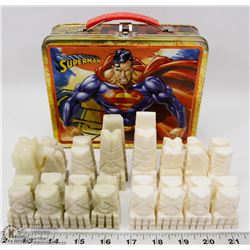STONE CHESS PIECE SET IN COLLECTIBLE SUPERMAN