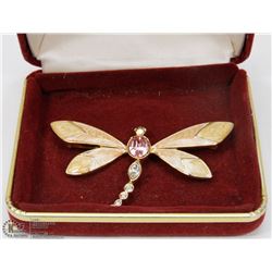 ENAMEL DRAGON FLY BROOCH WITH RHINESTONE INLAY