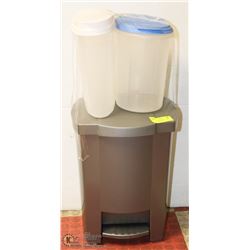 LOT OF PLASTIC WASTE BIN & 2 CEREAL DISPENSER