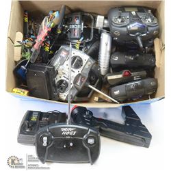 BOX OF RC HELICOPTERS, CONTROLLERS, RECEIVERS