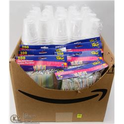 BOX OF STRAWS AND DISPOSABLE CUPS