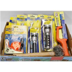 FLAT OF FLASHLIGHTS AND HAND TOOLS