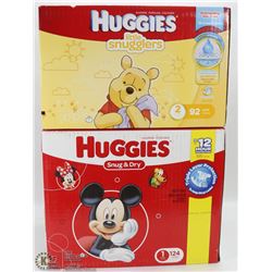 2 HUGGIES DIAPERS BOXES SIZE 1 AND 2