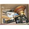 Image 1 : BOX OF TOOLS , PROPANE HEATER AND FLASHLIGHT