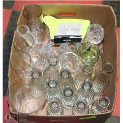 BOX OF NEW BUD VASES & MORE