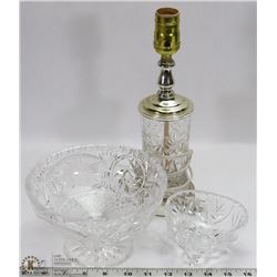 PINWHEEL CRYSTAL LAMP,FOOTED SERVING BOWL & SIDE