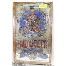 FRAMED BUDWEISER CLOCK MIRROR
