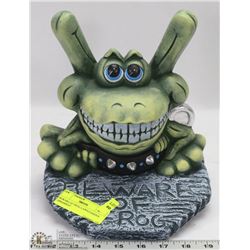 BEWARE OF FROG LAWN/GARDEN ORNAMENT