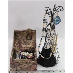 JEWELRY MANNEQUIN WITH  JEWELRY AND CHEST WITH