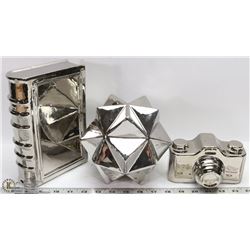3 CAST STAGING DECORATIVE ITEMS - CAMERA, BOOK &