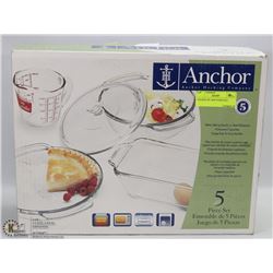ANCHOR 5PC NEW PYREX SET.