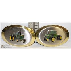 A PAIR OF VINTAGE JOHN DEERE BELT BUCKLES