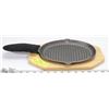 Image 1 : 3 PC CAST IRON OVAL GRIDDLE WITH WOODEN