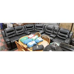NEW BLACK LEATHERETTE DELUXE RECLINING SECTIONAL