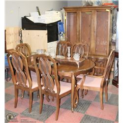 ESTATE HUTCH SOLD WITH TABLE LEAF AND 6 CHAIRS
