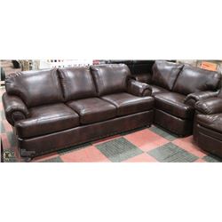 NEW BROWN LEATHERETTE NAILHEAD 86" SOFA WITH 63"