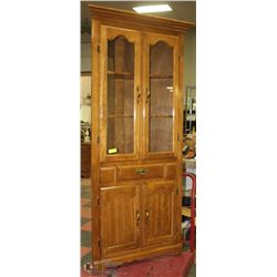 CORNER WOOD CABINET WITH 2 GLASS DOORS, 2 WOOD
