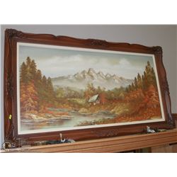 LARGE WOOD FRAMED OIL ON CANVAS