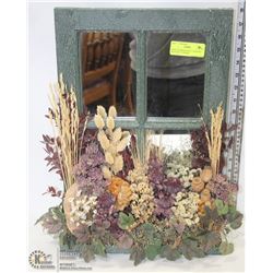 WOOD & MIRROR WALL HANGING WITH DRY FLOWERS