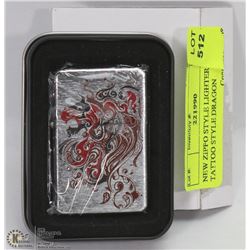 NEW ZIPPO STYLE LIGHTER W/ A TATTOO STYLE DRAGON