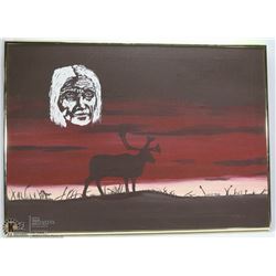 INUIT OIL ON CANVAS MYSTIC CARIBOU SIGNED DENE