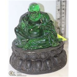 GLASS JADE COLOR BUDDHA STATUE 7" TALL