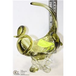 SIGNED VINTAGE CHALET LIME GREEN ART GLASS.