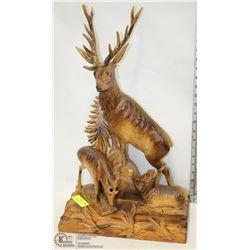LARGE WOOD CARVING OF WILDLIFE, ELK