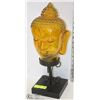 Image 1 : AMBER GLASS BUDDHA HEAD ON STAND.