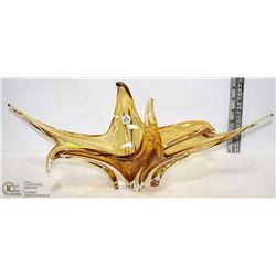 VINTAGE AMBER ART GLASS CENTER PIECE MADE IN